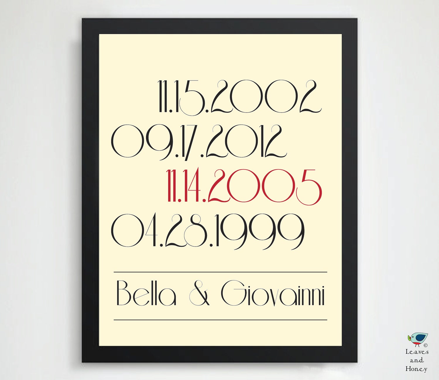 Important Dates Art Deco Print // Custom Anniversary Present // Bridal Shower Gift// Personalized Wedding Gift // Special Date Art // 8x10