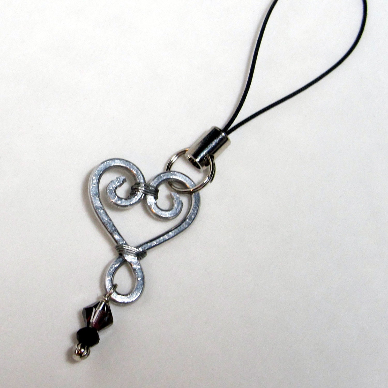 Swirl Heart Grey & Black Crystal Phone / Purse Charm