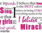 Audrey Hepburn Pink Vinyl Wall Decal FREE SHIPPING Subway Art I Believe Quote Typography Vinyl letters 24x12 Pink