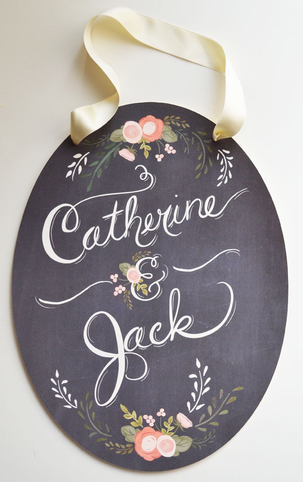 Custom Sign Hand Painted Oval-Bride and Groom names