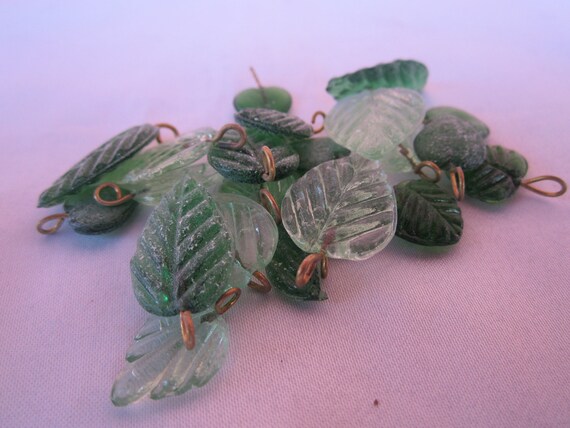 Forest and light green assorted glass leaf and heart pendants