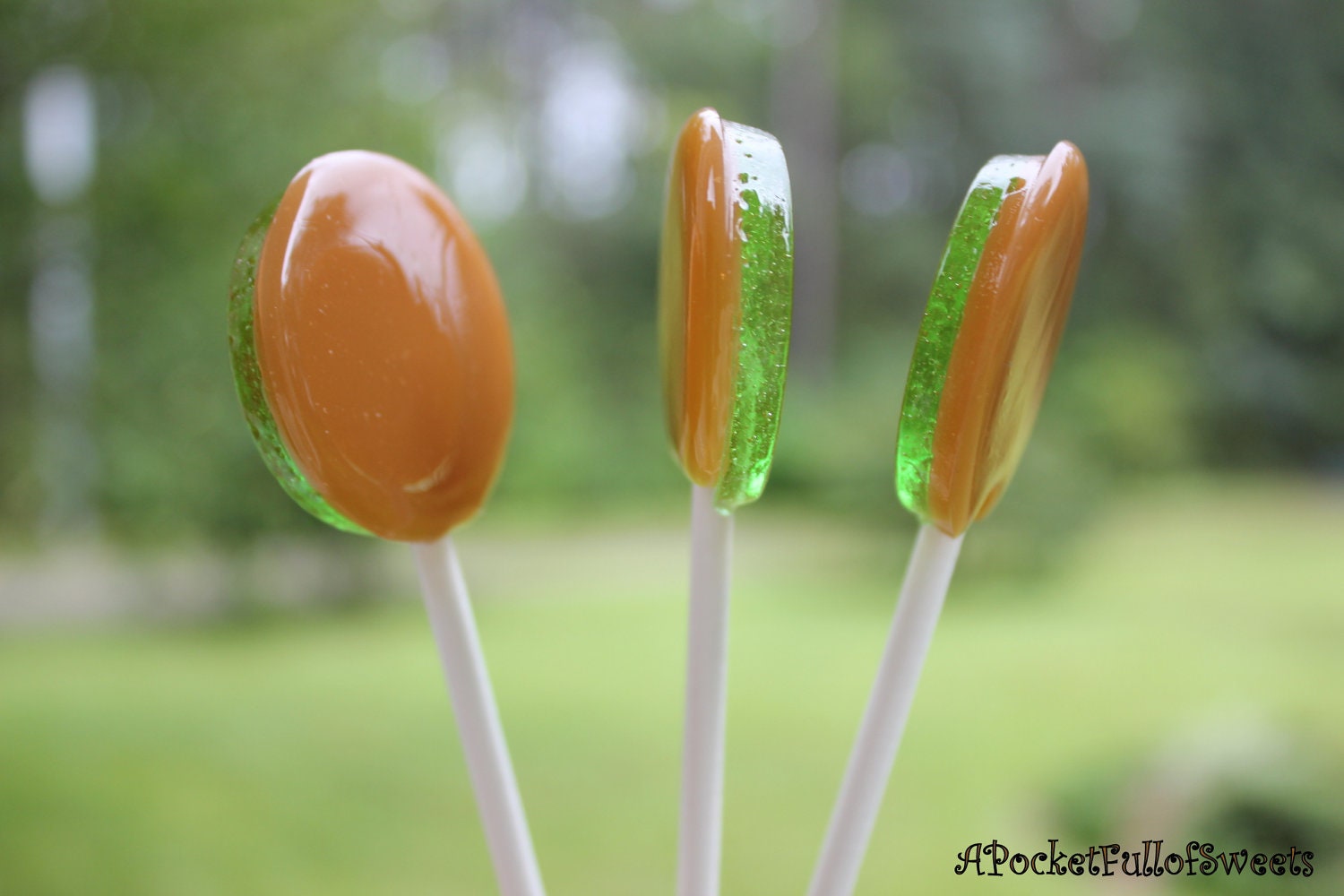 12 Caramel Green Apple Gourmet Barley Sugar Hard Candy Lollipops Suckers Birthday Party Favors Gifts
