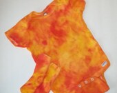 Hand Dyed Yellow, Orange and Red Orange Onesie with Socks 12 Mo