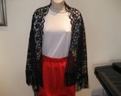 Black Double Scalloped Floral Lace Evening Wrap- One Size Fits Most