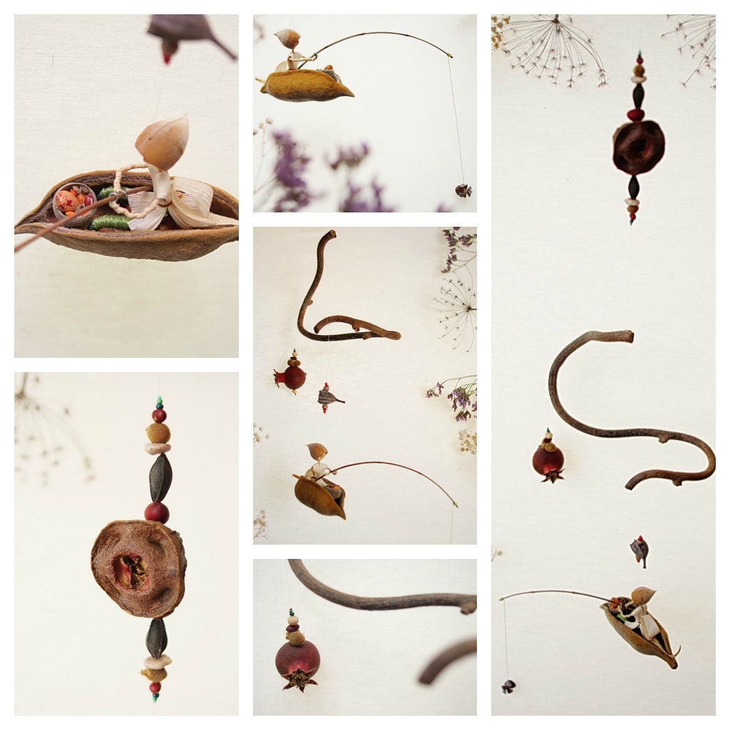 Doll mobile,  Waldorf inspired home decor, Natural  colors   - The Fisherman
