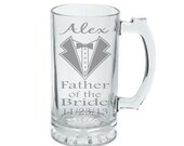 2 PERSONALIZED Glass Beer Mug - Father of the Bride, Father of the Groom -  Name, Title, Date - Father Beer Mugs, Dad Beer Mugs, Wedding Mug