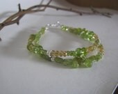 Double stranded peridot citrine sterling silver bracelet Ruly Jewelry 7 inch green yellow