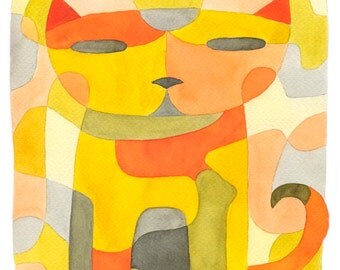 Nursery Art Print Cat 1 Kids Art Prints Mid Century Modern print mustard yellow orange pink gray 8 x 10