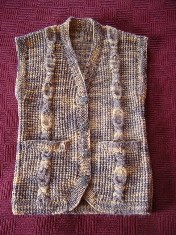 Knitted waistcoat made from vintage yarn with vintage buttons - suitable for a girl or small woman