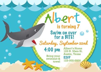 Ocean Themed Birthday Party on Birthday Party Invitation   Shark   Sea For Boy Photo   Diy Printable