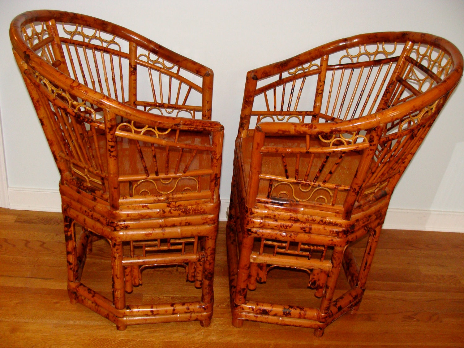 RESERVED for Nancy  PAIR of Large Chinese Chippendale Bamboo Arm Chairs CHINOISERIE