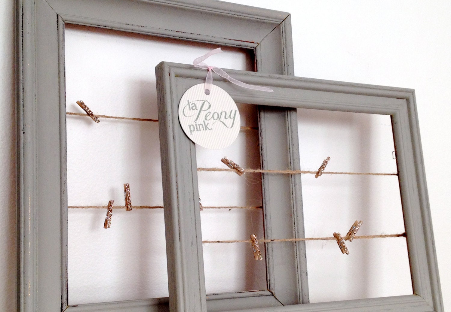 Picture Frame with Twine and Sparkly Clothespins (set of 2)