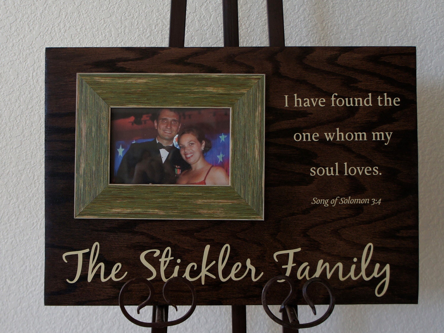Personalized  Family Name with Scripture or quote Wedding or anniversary Oak Wood Picture Frame Plaque 18x12