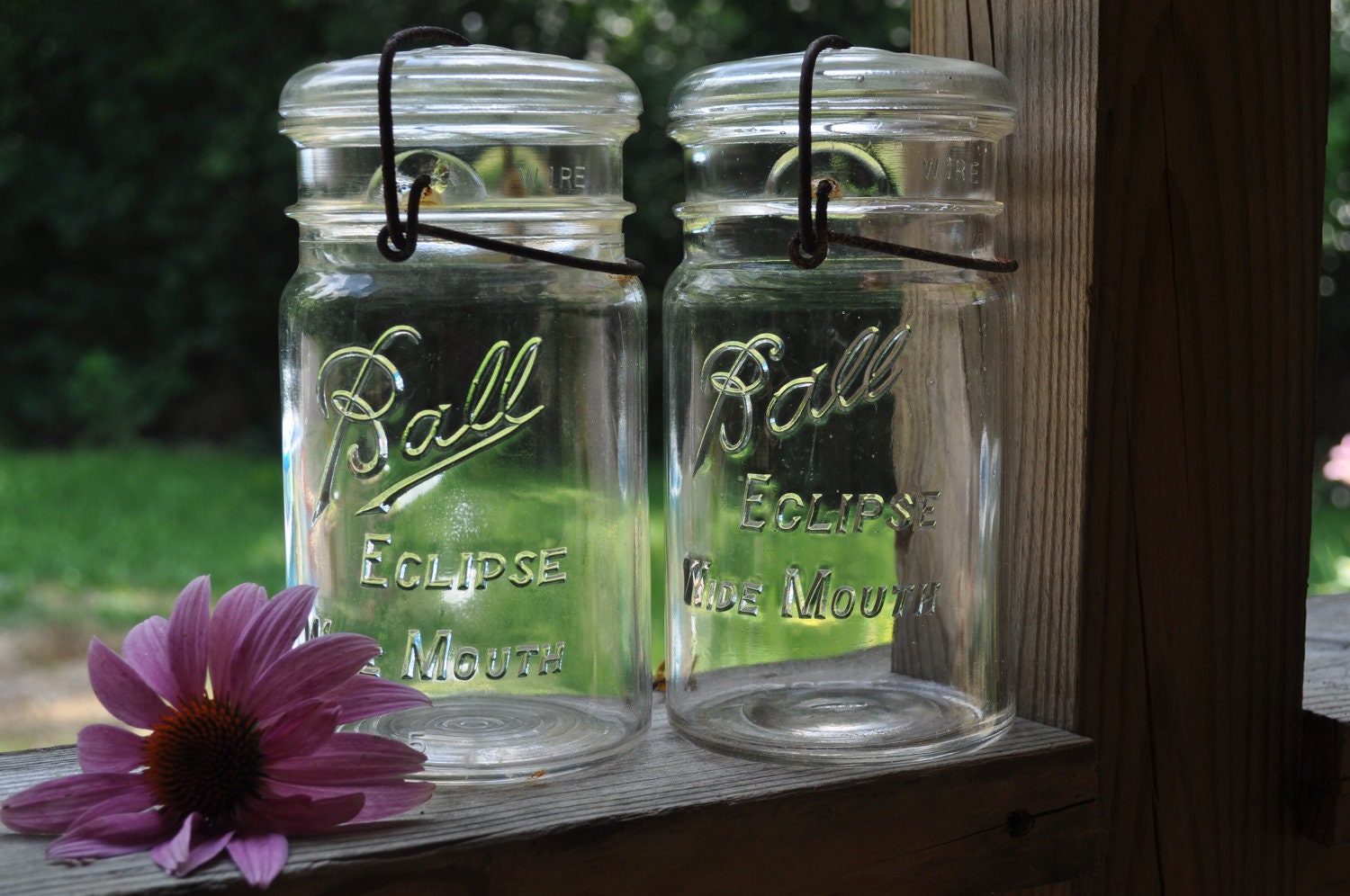 Set of 2 Ball Mason Eclipse Wide Mouth Quart Fruit Canning Jars. Perfect for collectors, weddings or crafts
