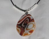 OOAK Agate Stone Pendant on Genuine Brown Leather 2mm Necklace