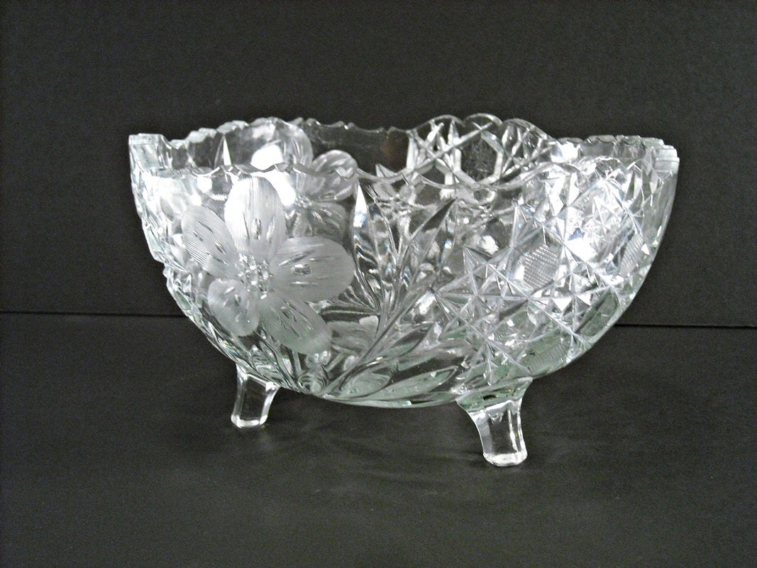 Antique Cut Glass Footed Bowl McKee Innovation by silverbranchhome