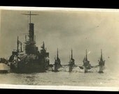 WWI warship at sea being suppiled  c1918 real photo postcard FREE SHIPPING