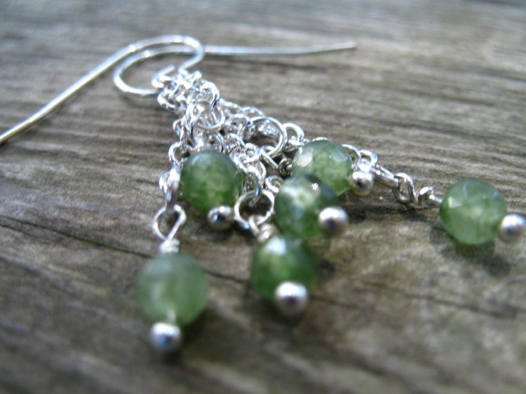 Green Onyx Earrings, Sterling Silver, Dangle Earrings