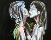 erotic painting. two naked women kissing. PRINT
