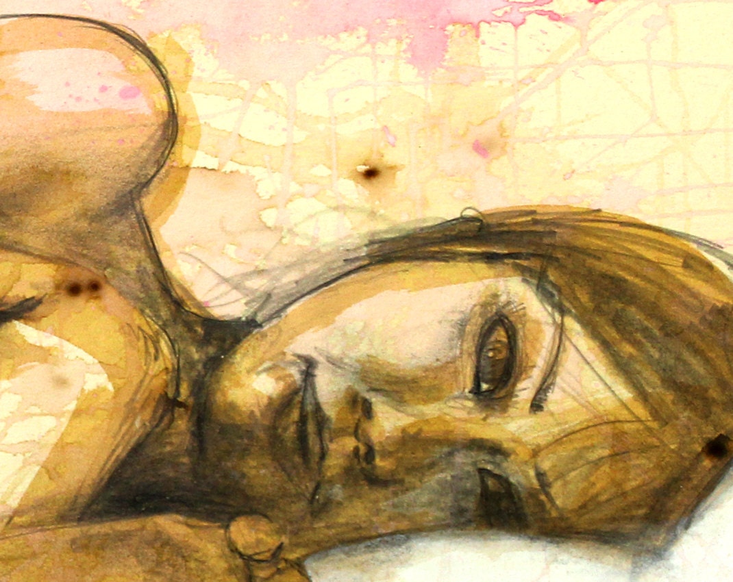 erotic painting. naked young woman lying down. mature content. acrylic. ORIGINAL