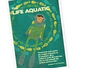 A3 print (8.2 x 11.7 inch) - Wes Anderson s movie "the Life Aquatic" inspired illustration, with a scuba diver, colorful fish and a qoute