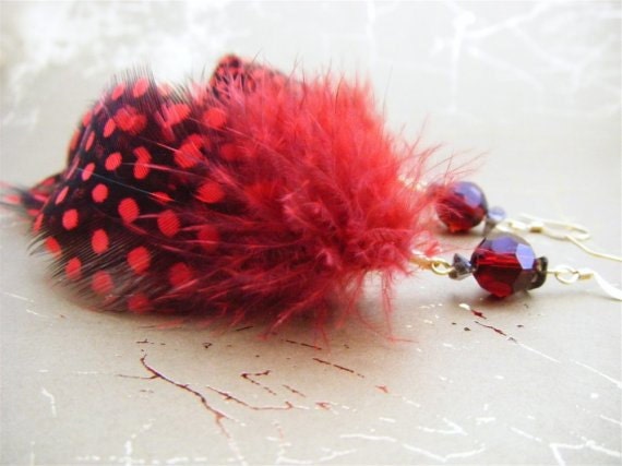 Red Guinea Feather Earrings