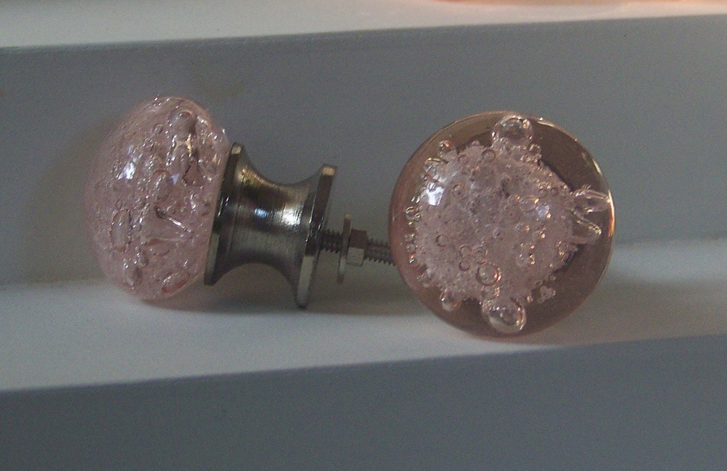 Pink Bubbled Glass Knob-Dresser Drawer Pull-Shabby Chic Decor- - ShabbrusticChic