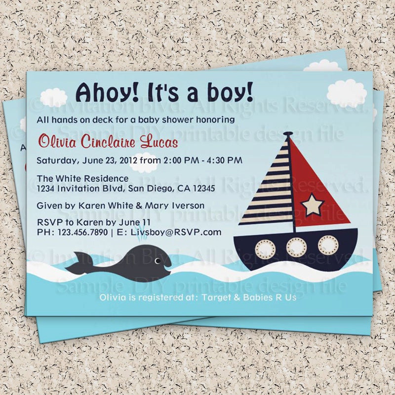 Nautical Baby Shower - Sailboat Baby Shower - Nautical Invitation - Printable DIY Invitation