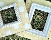 set of 2 distressed frames for table top or wall hanging-- antique white and cloud white neutrals polka dot & solid