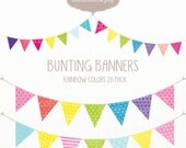INSTANT DOWNLOAD - 20 Rainbow Bunting Banners Digital Clip Art - Polka Dot Stripes - scrapbook, invitations, photography, elements Il_170x135