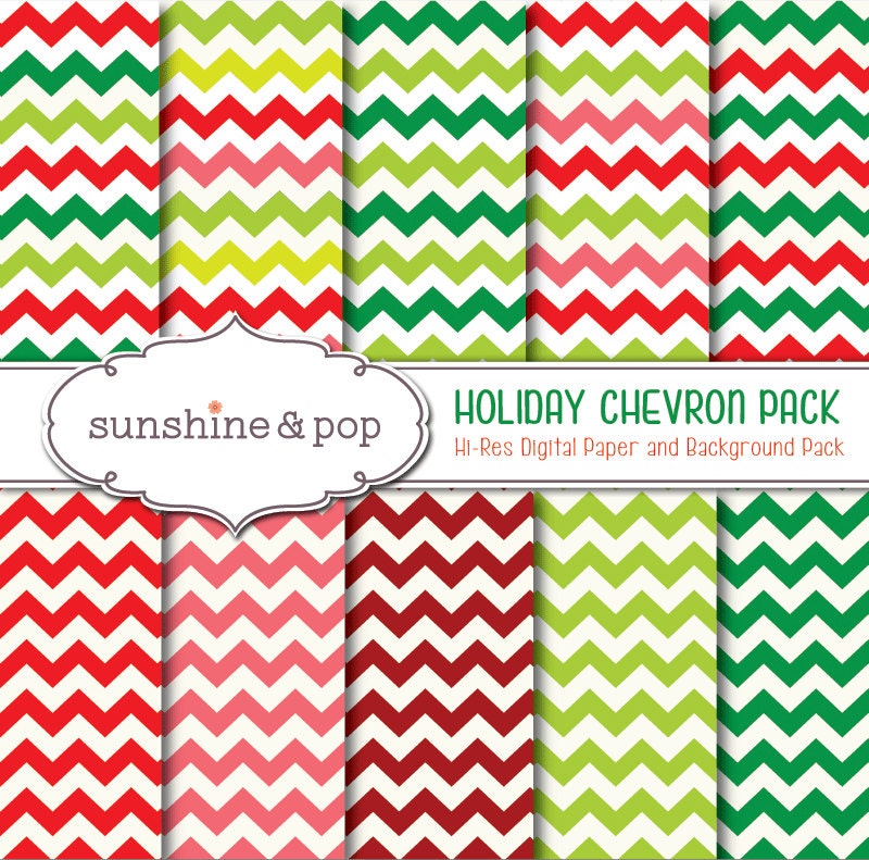 INSTANT DOWNLOAD - Christmas Holiday Chevron Digital Paper Pattern Pack for scrapbooking, stationary, invitations, red green Il_170x135