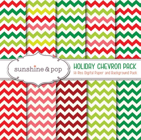 INSTANT DOWNLOAD - Christmas Holiday Chevron Digital Paper Pattern Pack for scrapbooking, stationary, invitations, red green Il_570xn