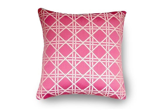 Lattice Pillow Pink Trellis with insert  18X18 inch