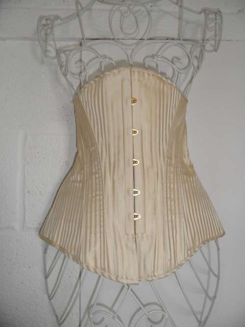 Victorian Style underbust Corset in Cream Stripe with gold busk. Gold Eyelets. Cream Lacing