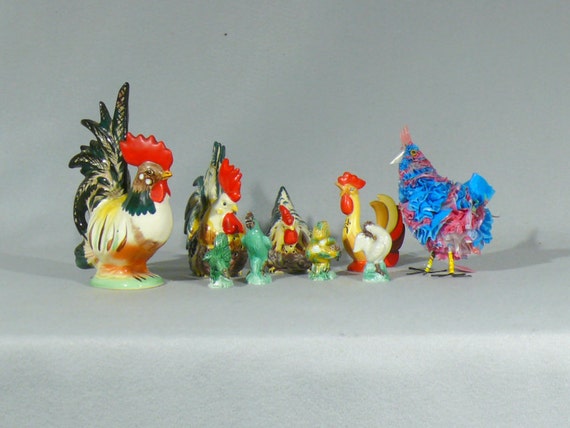 vintage ceramic rooster and hen