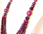Handmade Fuschia & Violet Purple Vintage Beaded Necklace with Sterling Silver spacers