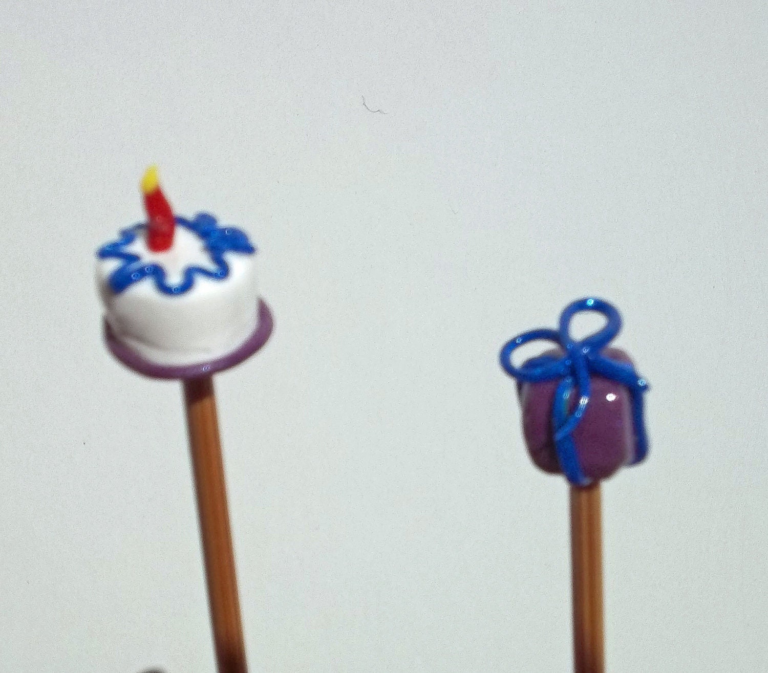 Birthday Party Knitting Needles Polymer Clay topped Bamboo US Size 1  / 2.25 mm
