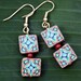 Green, Red, Yellow, Terra Cotta Quilt Type Polymer Clay Dangle Earrings