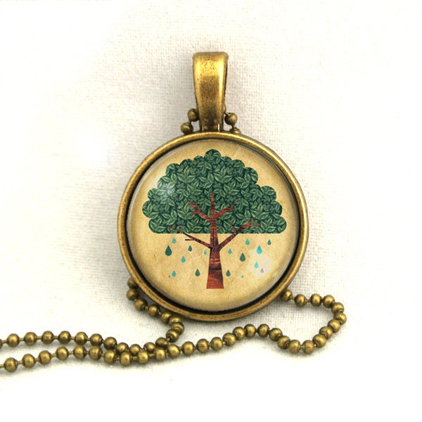 10% SALE Necklace Rain Drop Tree Retro Art Pendant Environmental Necklaces Gift