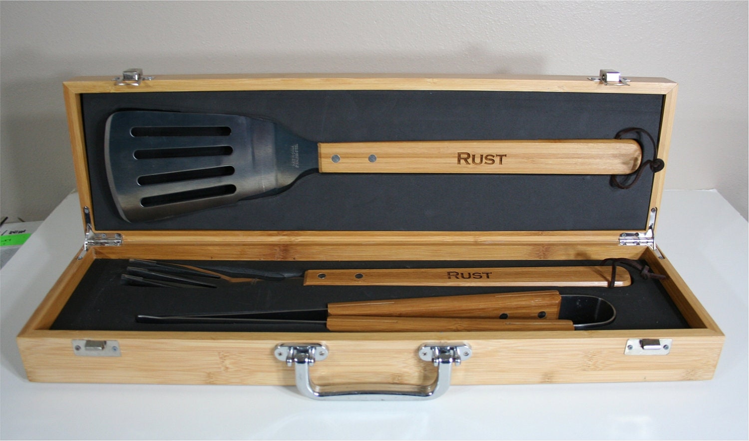 Personalized Bamboo and Stainless Steel BBQ Grill Tool Gift Set