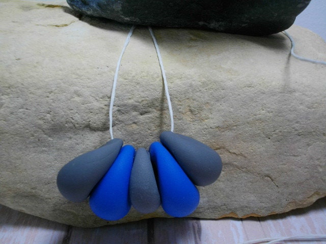 French blue and grey handmade polymer clay necklace