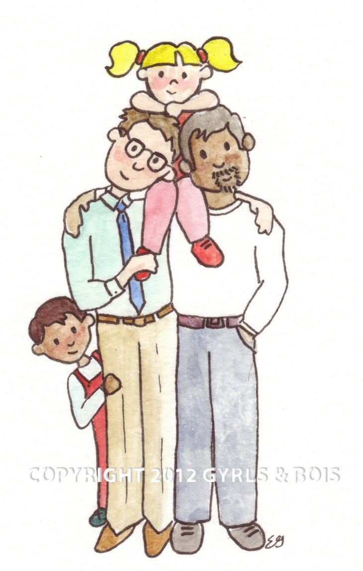 Dads (A High Quality Giclee Print) - Celebrating Gay and Lesbian parents and their families.