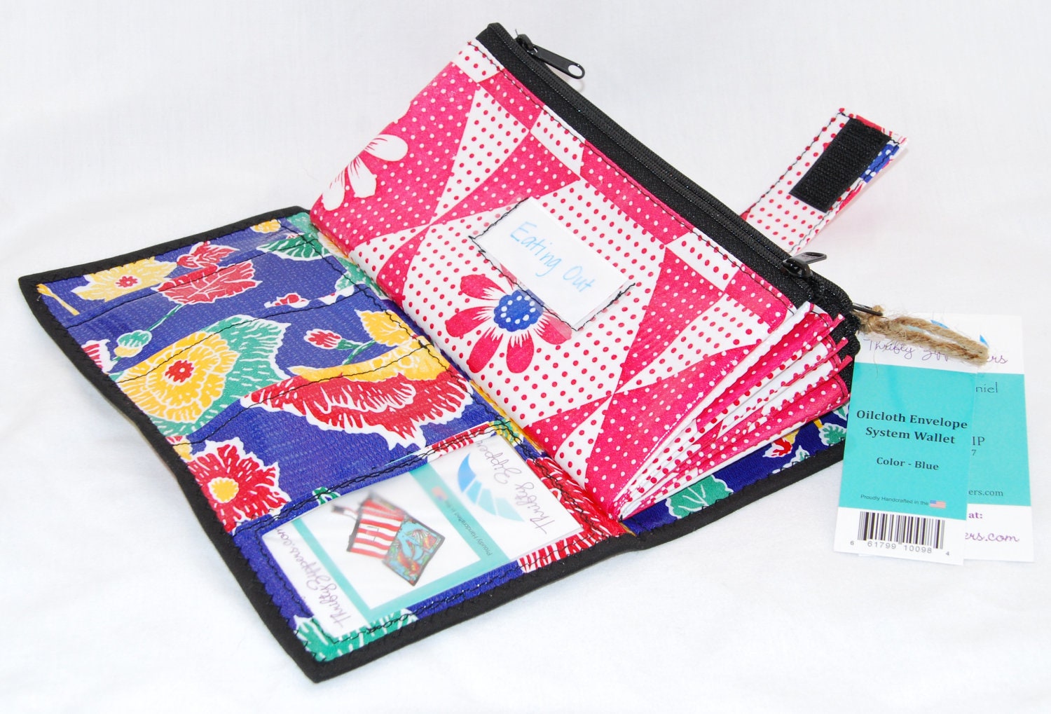 Cute Blue Oilcloth Envelope System Wallet for Dave Ramsey Cash Budgeting and Extreme Couponing