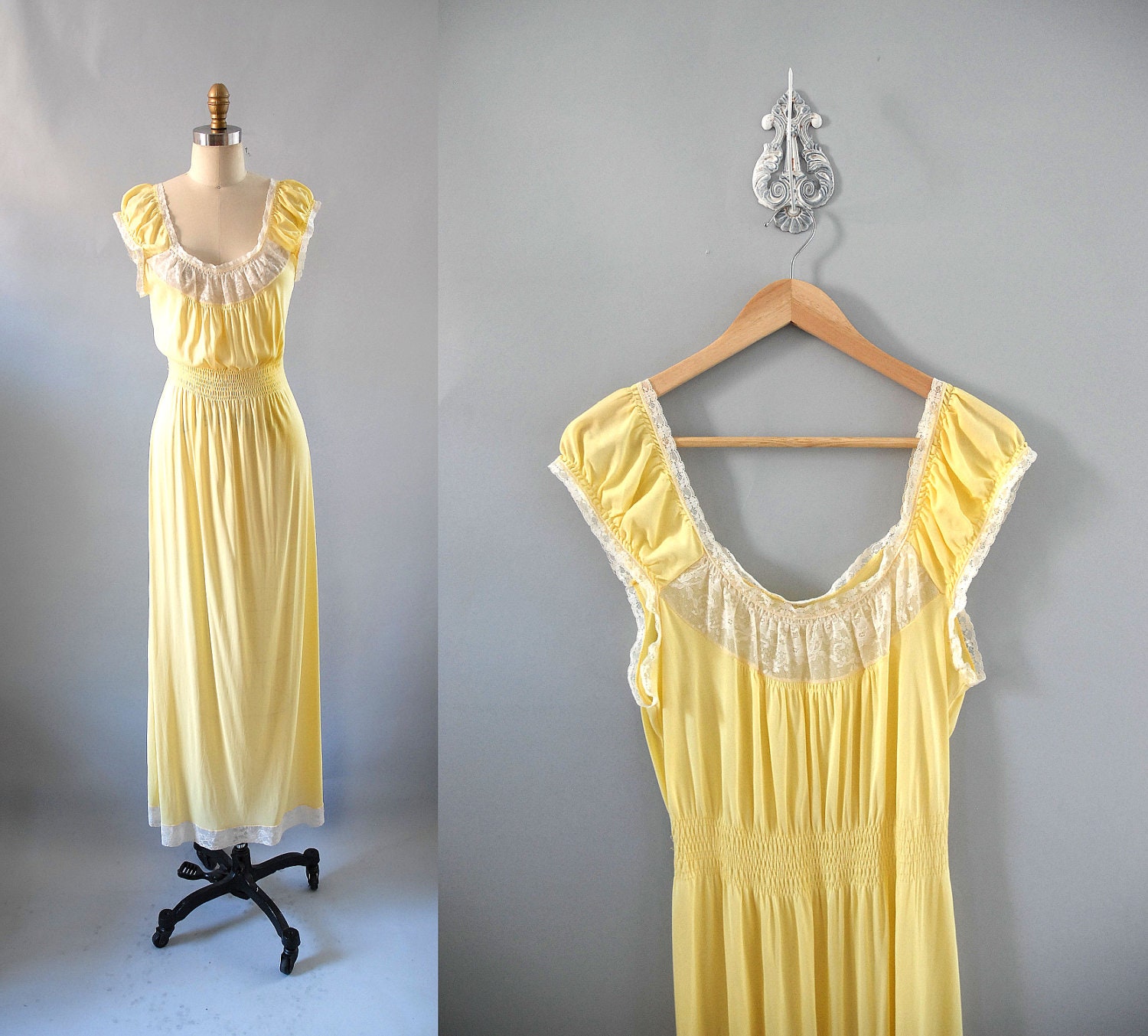 s a l e 1940s Nightgown / Custard Lace Slip / 40s