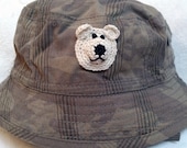 Boys Baby Infant Toddler Fishing Bucket Hat - Handmade Teddybear Face -  Brown Camouflage - Size 0-6 months