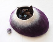 Cat Bed / Cat Cave / Cat House / Hand Felted Wool Purple with free Cat Ball UK