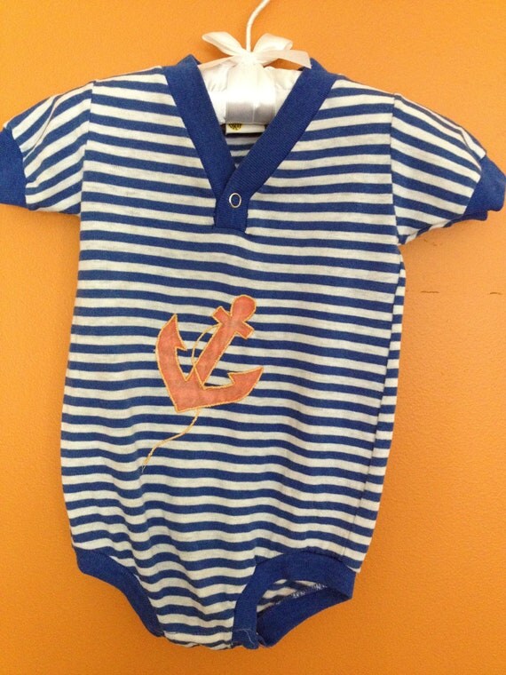 Vintage Nautical Baby Onesie W Silk Anchor By WeeVintageBaby Vintage Nautical Baby Onesie W Silk Anchor By WeeVintageBaby