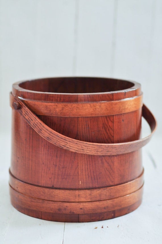 Vintage Wood Firkin Bucket with wood handle by TheUrbanFleaMarket