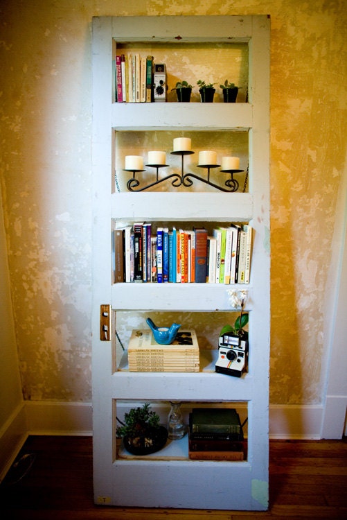 Vintage Door Repurposed Bookshelf- Stylish Blues (Shelf 005)