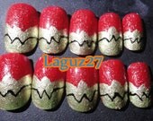 Wonder Woman Inspired False Nails, Set of 10 (Red, Gold, Black, Glitter)